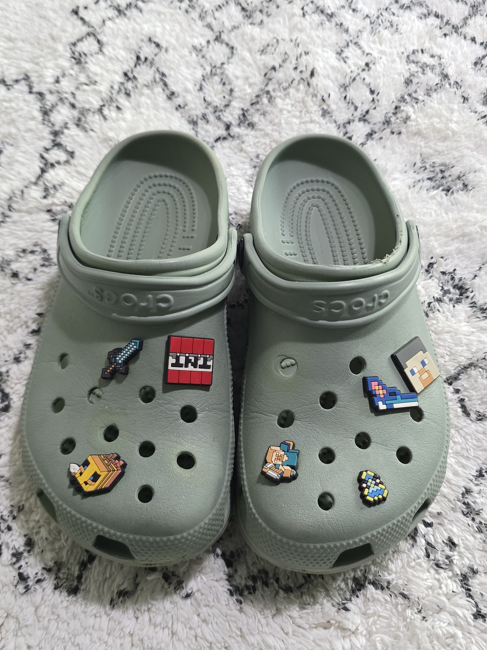 Kids' Light Green Croc-Style Slip-On Clogs with Charms